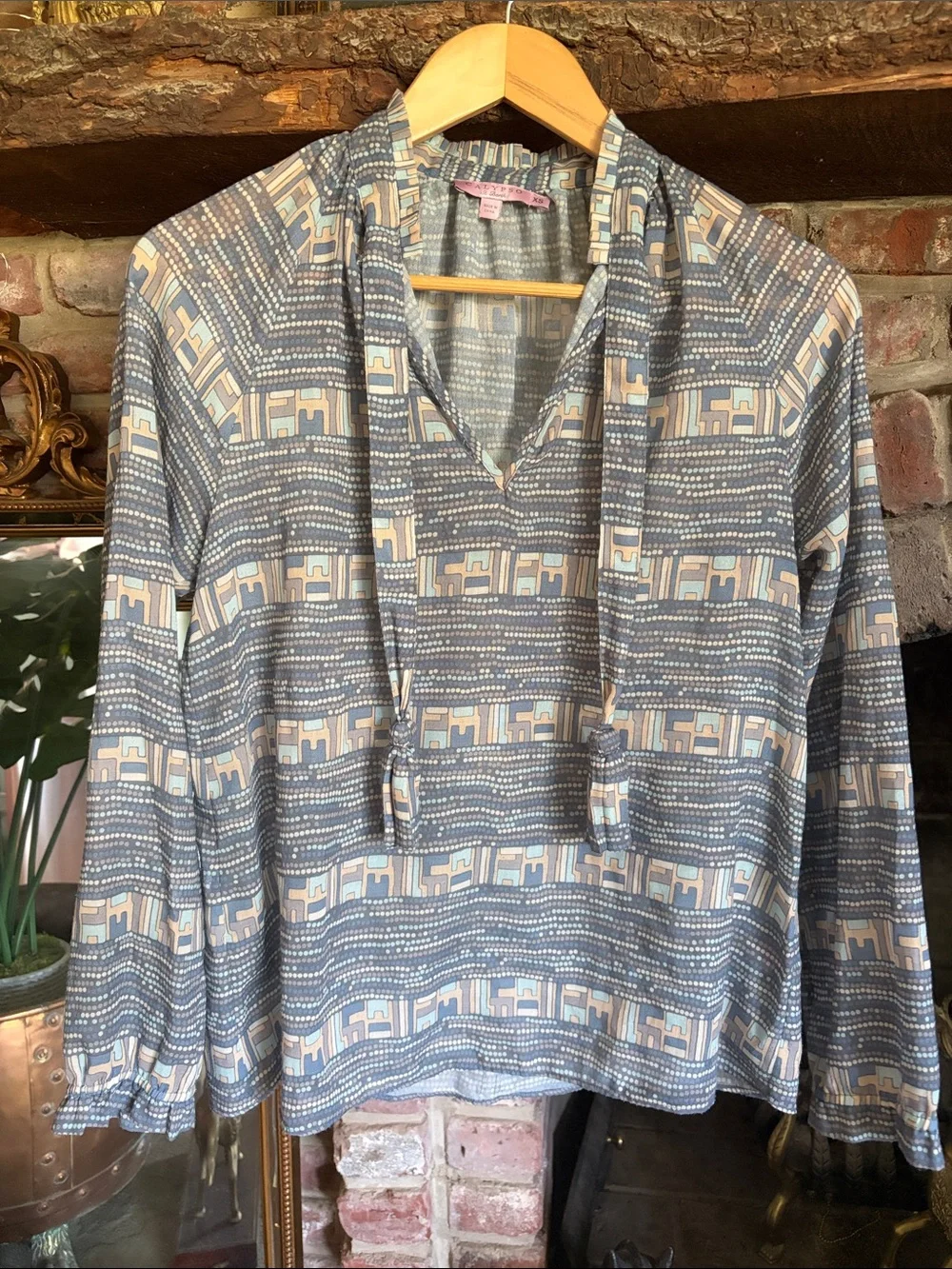 Calypso St. Barth Vintage Geometric Blouse Resort Lux Cottage Boho Festival Rare